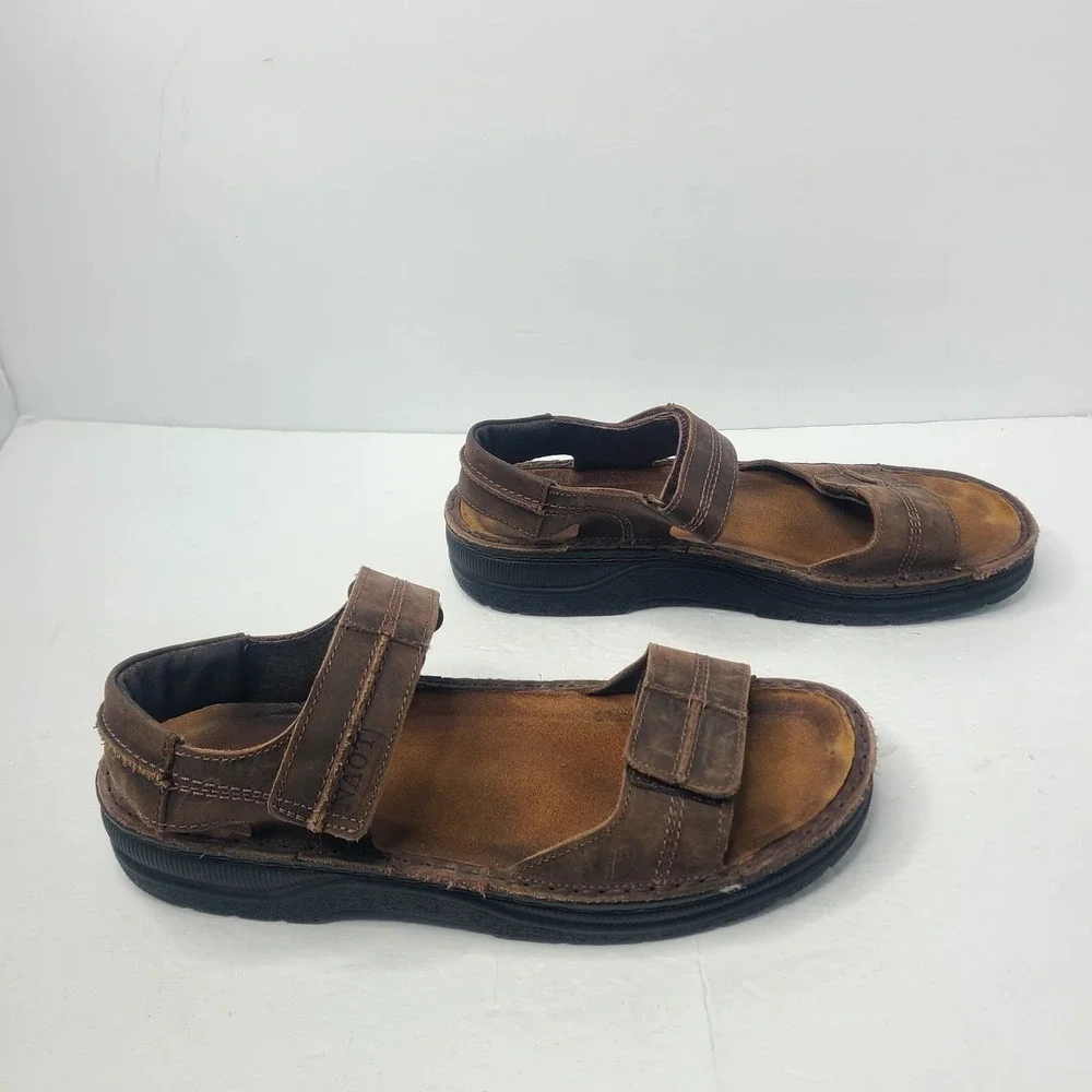 Naot Arthur Brown Leather Crazy Horse Men's Sandals Adjustable Strap EU 43 US 10